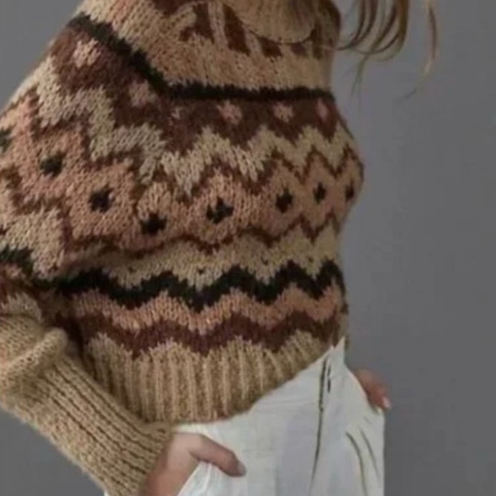 Anthropologie chunky fair isle crop knit sweater